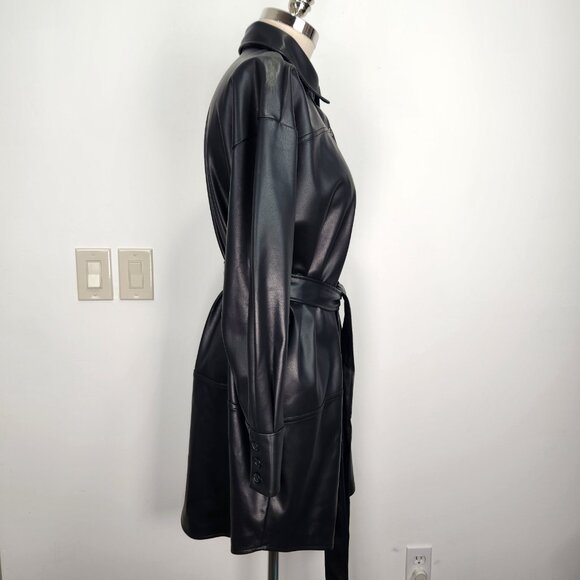 Eloquii Faux Leather Shirt Dress Plus Size 16 Short Black Button Up Belted Urban - Picture 4 of 11